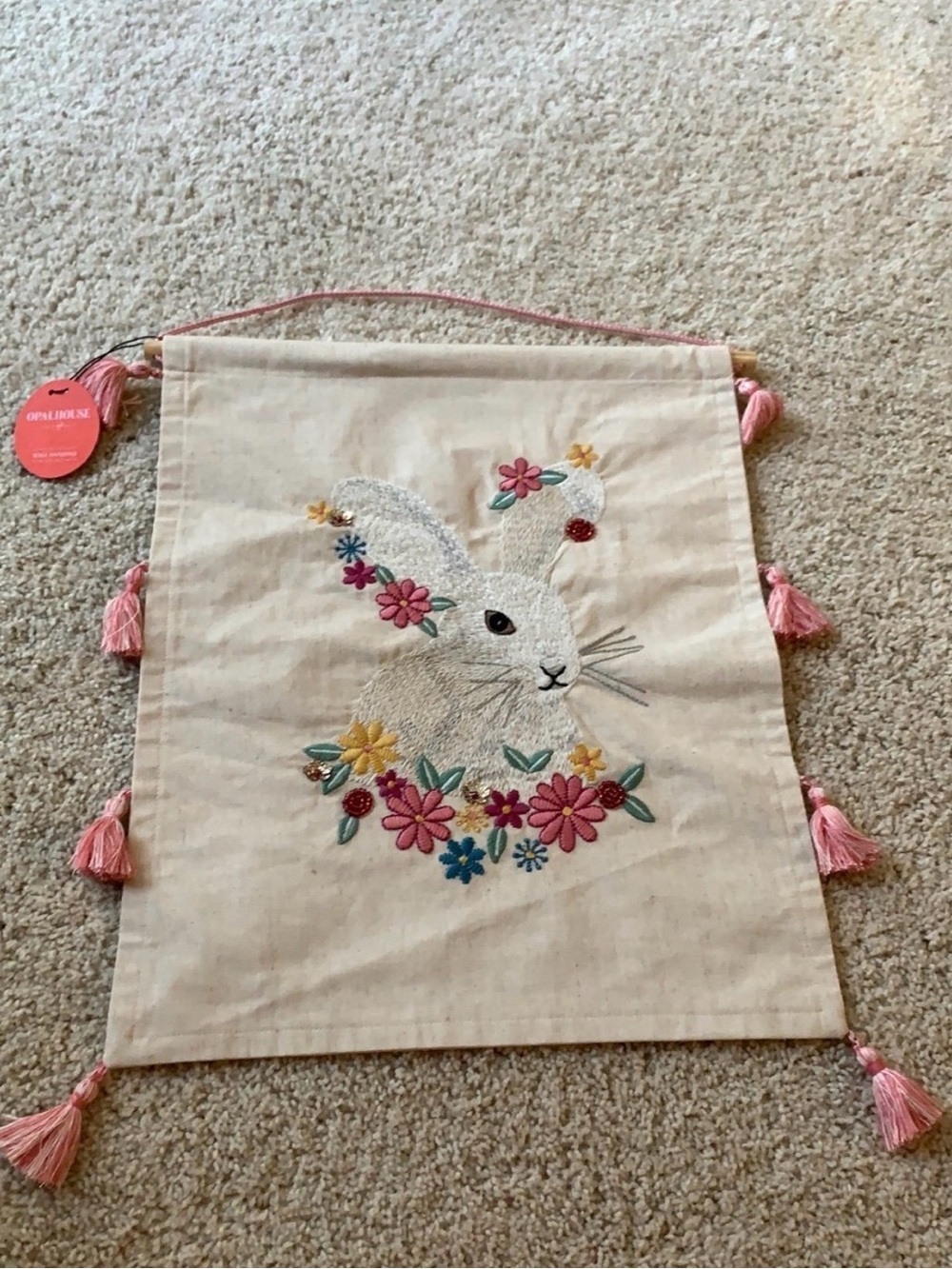 Opalhouse Embroidered Bunny Wall Hanging with Pink Tassels